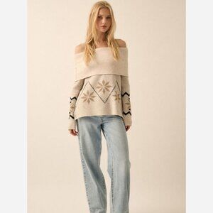 Alpine Off Shoulder Sweater – Relaxed Fit with Foldover Collar